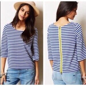 Anthropologie Postmark Womens Size M Genoa Stripe Blue White Zipper Back Top